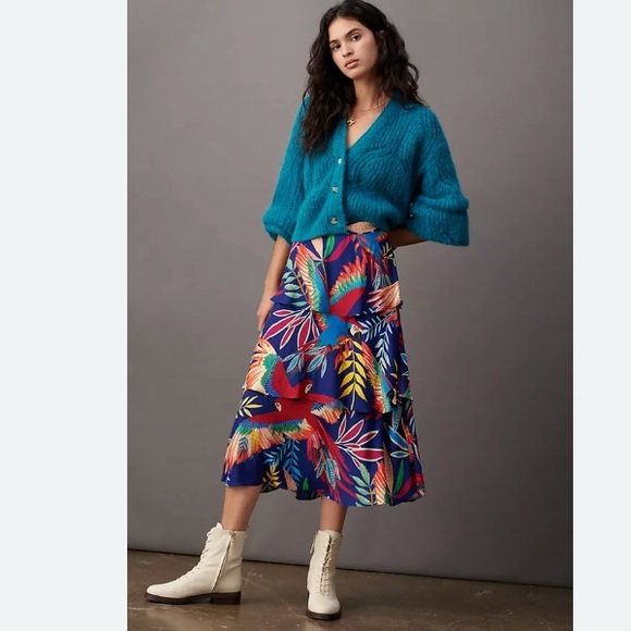 FARM Rio Dresses & Skirts - FARM Rio x Anthropologie Fatima Tiered Parrot Skirt